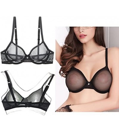 Bras Women's Sexy Sheer Bra See Through Mesh Lingerie Set Transparent Unlined Lace Barely There Bras - Black-set - CV189KQ95Z...