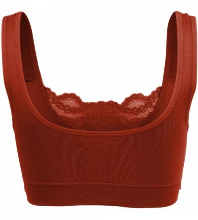 Bras Women's Everyday Sports Bra Top Seamless Front Lace Cover Bralette with Removable Pad - Dk Rust - CK19C2SMIC3 $15.25