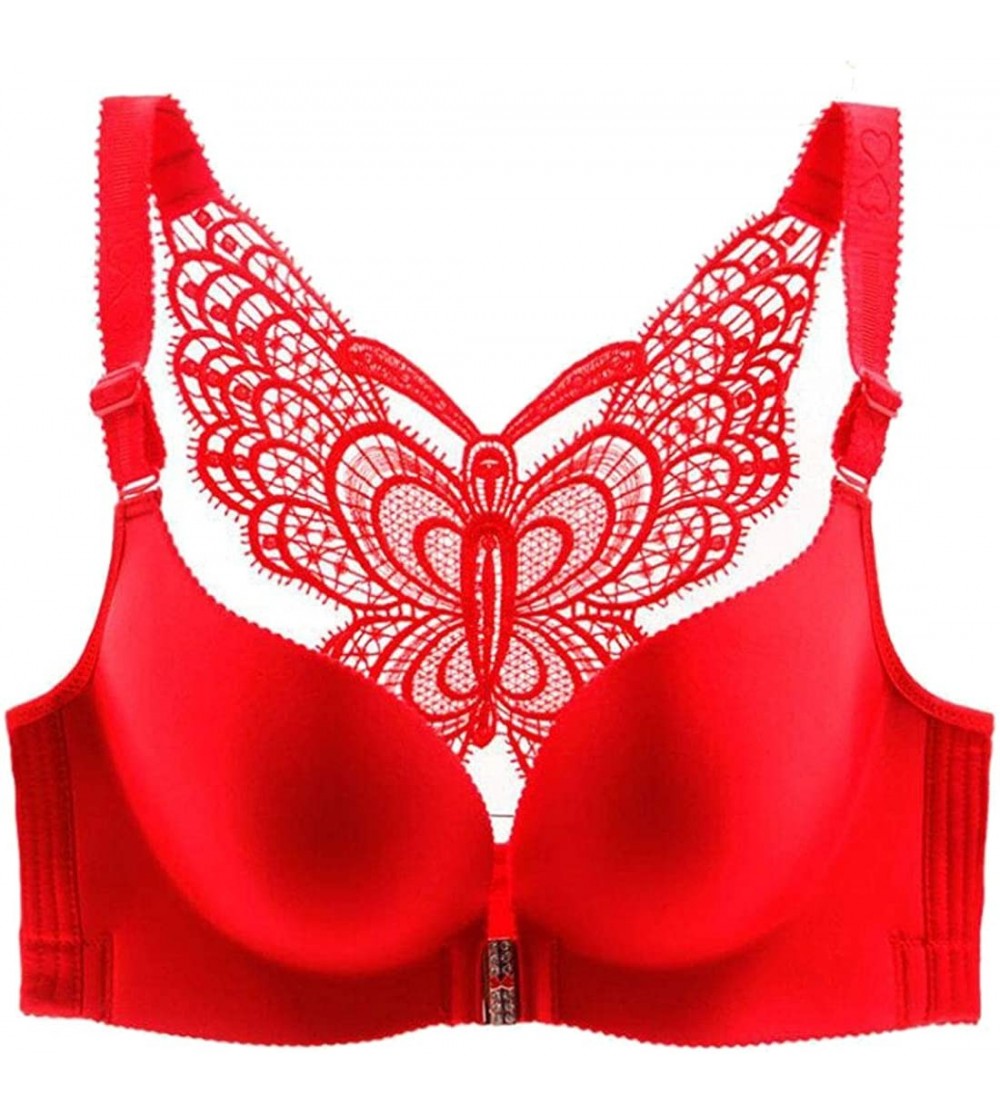 Bras Women Fashion Front Closure Wireless Bras Butterfly Push Up Smooth Everyday Bras - 4 - CQ18RD03YQA $28.69