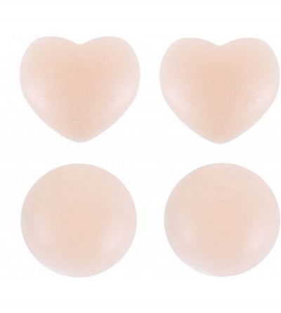 Accessories Thin Pasties - Reusable Adhesive Silicone Nipple Covers(1 Pair Round + 1 Pair Heart) - CE183NDSUGX $9.08
