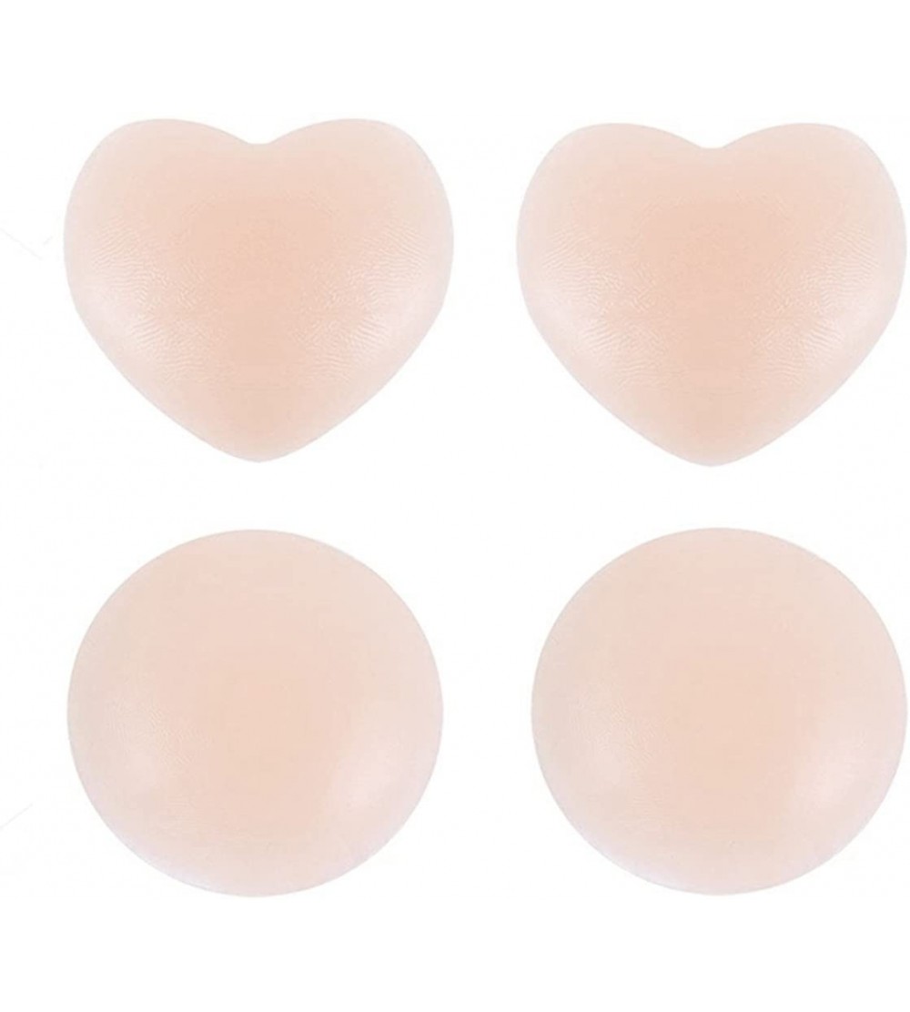 Accessories Thin Pasties - Reusable Adhesive Silicone Nipple Covers(1 Pair Round + 1 Pair Heart) - CE183NDSUGX $9.08