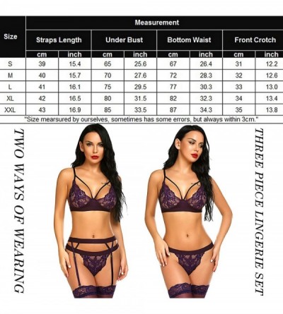 Baby Dolls & Chemises Women Strappy Lingerie Set with Garter Belts Lace Teddy Babydoll Bodysuit - Purple - CY18SM3ZYKO $19.33