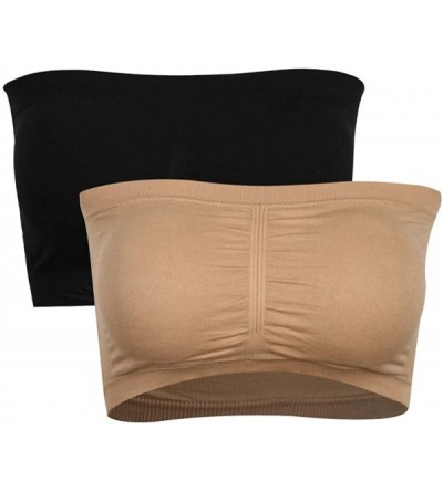 Bras Tube Tops for Women Strapless Bandeau Bra Stretchy Seamless Padded Bras - Black+nude - CK18HXDHZX7 $30.87