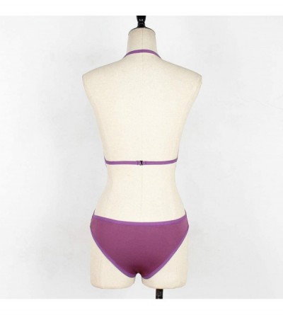 Baby Dolls & Chemises Women's Criss Cross Lingerie Set Babydoll Corset Bralette Underwear Solid Bikini Jumpsuits - Purple - C...
