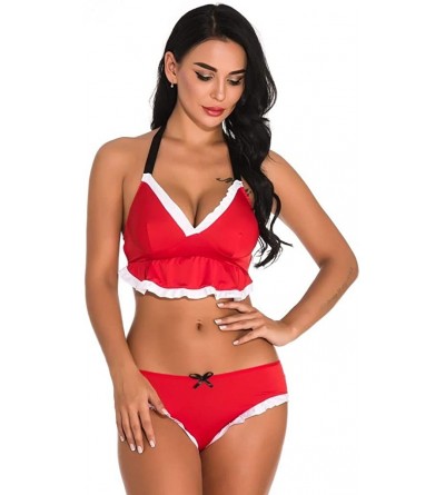 Bustiers & Corsets 2 pcs Set Women's Christmas Sexy Mesh Lingerie Nightdress Robe Bathrobe Underwear Plus Size - Red C - CI18...
