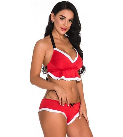 Bustiers & Corsets 2 pcs Set Women's Christmas Sexy Mesh Lingerie Nightdress Robe Bathrobe Underwear Plus Size - Red C - CI18...