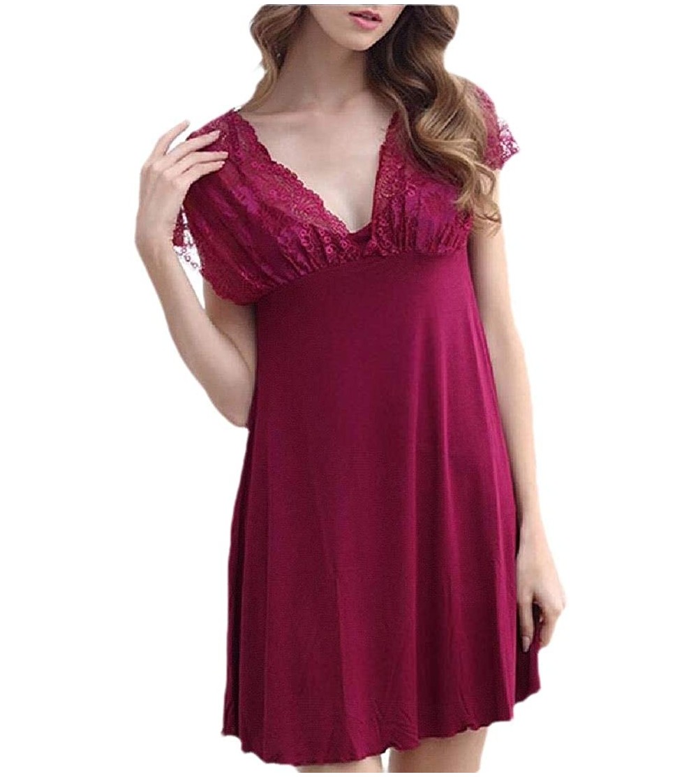 Baby Dolls & Chemises Womens Babydoll Lingerie Sexy Nightgowns Lace Chemise Lingerie Dres - 2 - CU199729M84 $38.17