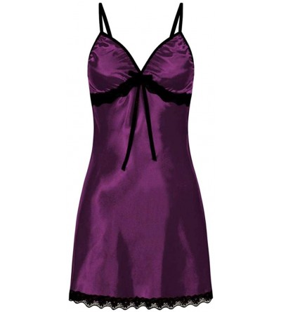 Baby Dolls & Chemises PJ Women's Nighte Dress Plus Size Lace Bow Lingerie Babydoll Nightwear Sleepskirt - Purple - CG18HGI59L...