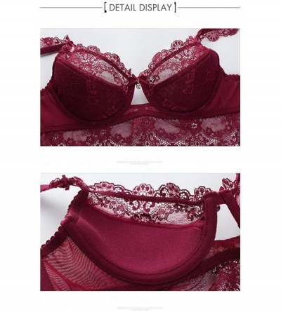 Bras Ultra-Thin Lace Bras Panties Large Size Bra Set - Wine Red - CJ19C6TL7Q8 $21.94