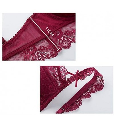 Bras Ultra-Thin Lace Bras Panties Large Size Bra Set - Wine Red - CJ19C6TL7Q8 $21.94