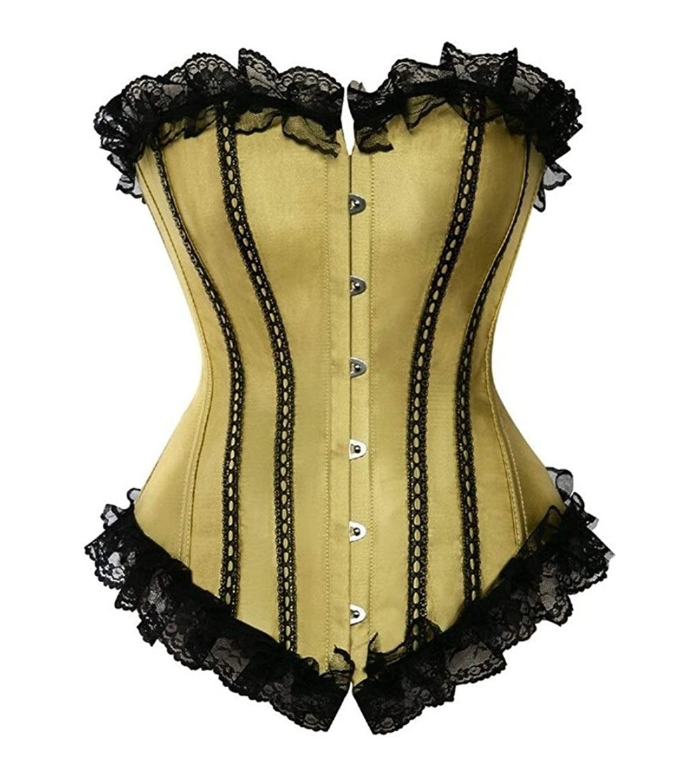 Bustiers & Corsets Corset Sexy Satin Lace Up Boned Overbust Corset and Bustier with Lace Trim Showgirl Stripe Lingerie a - Ye...