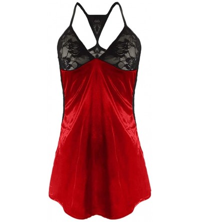 Baby Dolls & Chemises Women Plus Size Babydoll Lace Silks Lingerie G-String Set Underwear - Red - CZ195RH0AEL $8.35