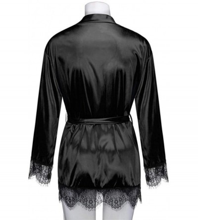 Bustiers & Corsets Women Underwear Women Satin Nightdress Silk Lace Lingerie Nightgown Sleepwear Sexy Robe - Black - CD18NGRS...
