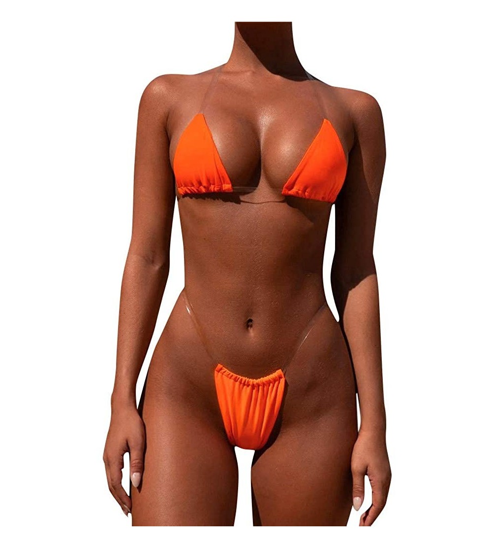 Bustiers & Corsets Women Striped Printed Tankini Swimwear Bandeau Bikini Set Beachwear Swimsuit - Orange - C0194K9YAGQ $9.47
