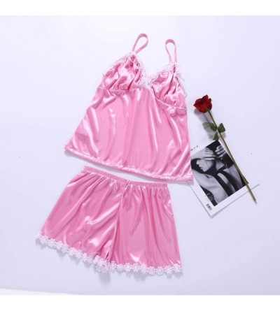Bustiers & Corsets Women Lace Sexy Passion Lingerie Babydoll Nightwear 2PC Set - Pink - CS18SK4ZQAN $25.41