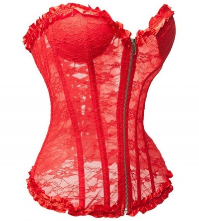 Bustiers & Corsets Women's Sexy Boned Lace up Corsets Bustiers Top Overbust Shaper - Red - CC18LQ9S6O0 $42.57