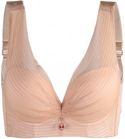 Bras Women Ruched Front Push Up Plus Size Full Coverage Padded Wirefree Cami Bra - Beige - CH188KG8GNW $43.28