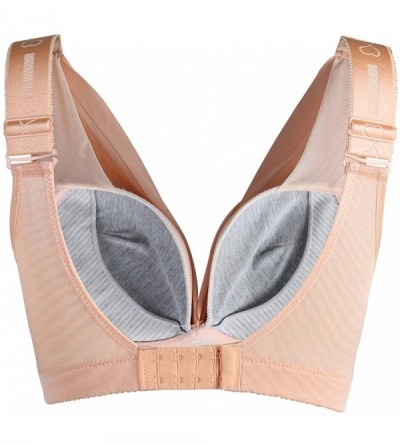 Bras Women Ruched Front Push Up Plus Size Full Coverage Padded Wirefree Cami Bra - Beige - CH188KG8GNW $17.41