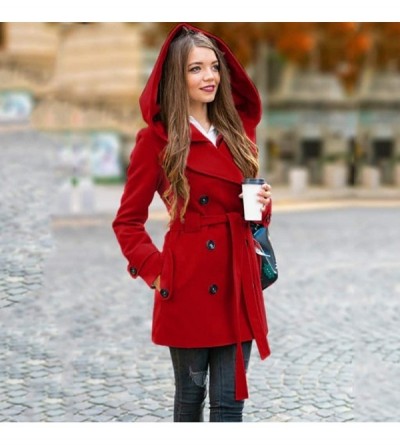 Baby Dolls & Chemises Women's Coat Outwear Winter Trench Coat Long Sleeve Hairy Button Hooded Outerwear with Pockets - Red - ...