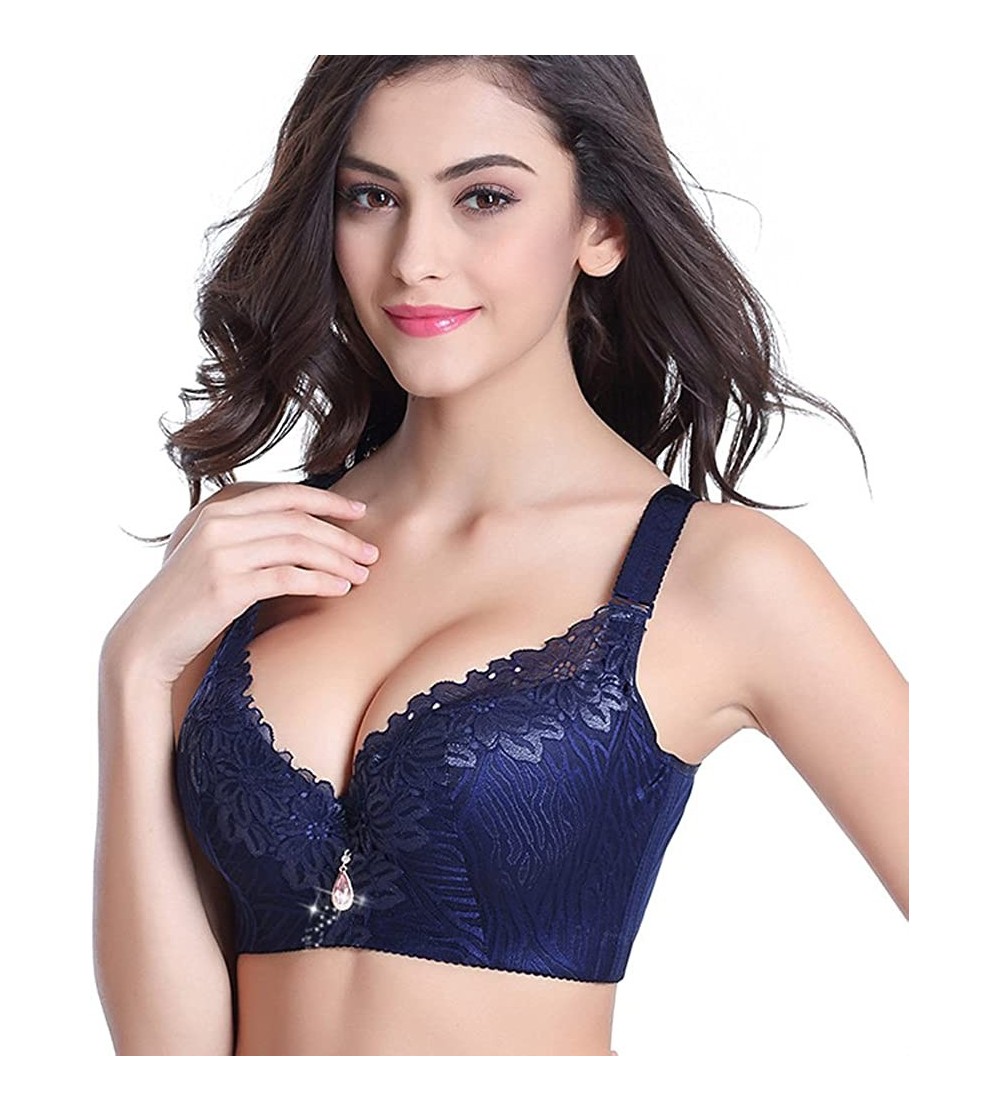 Bras Womens Bras Full Coverage Plus Size Underwire Lace Non Padded 36C-48D - Navy - CD186OIIXNE $19.32