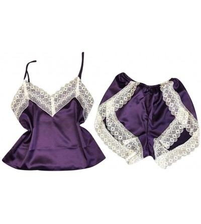 Bustiers & Corsets 2PC Lingerie Women Sexy Nightdress Nightgown Sleepwear Underwear Set - Purple - C118ZW555Y6 $13.82