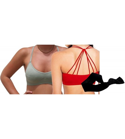 Bras Women's Sexy Strappy Cut-Out Padded Bustier Bralette Bra One Size - 2 Pack Red & Silver W/Free Hair Tie - C418DA52OEW $2...