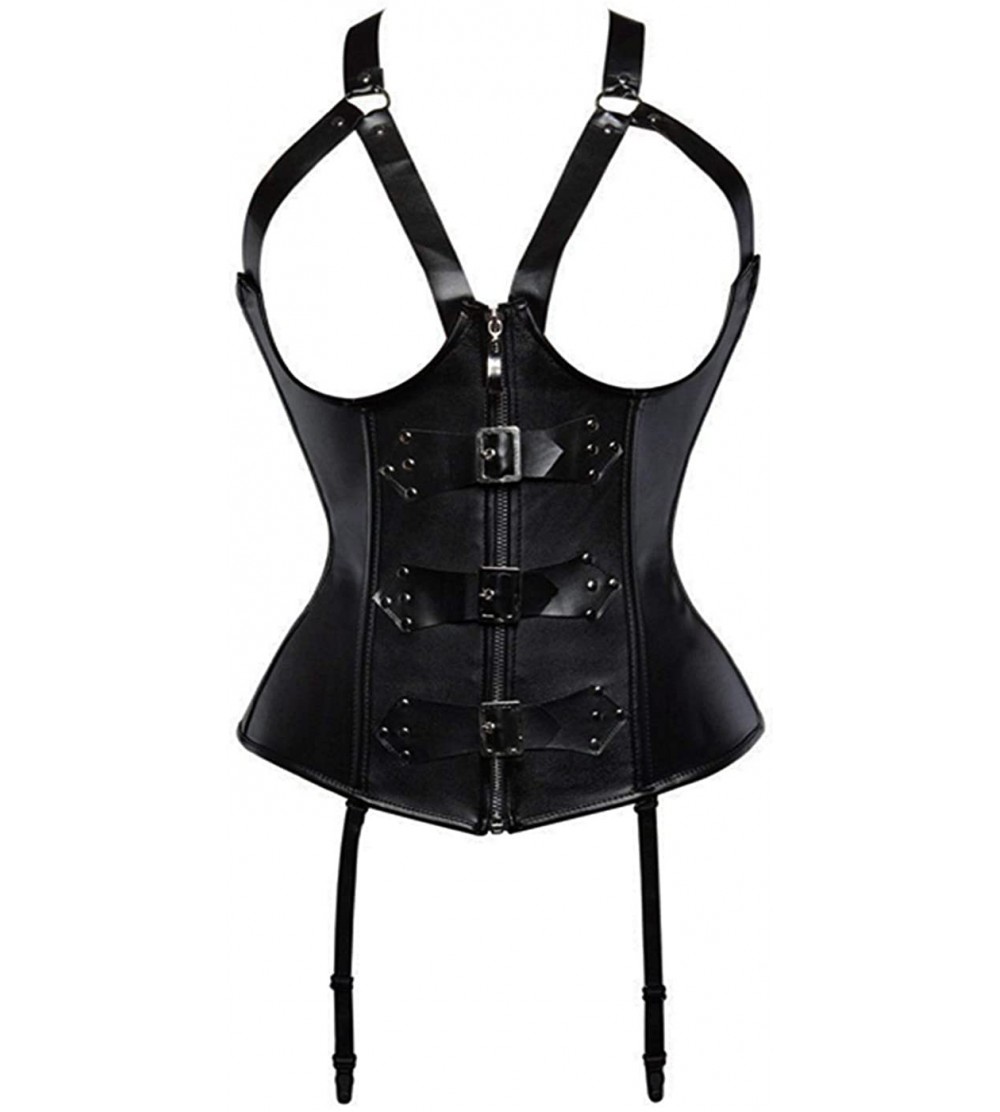 Bustiers & Corsets Women's&Lady's Sexy PU Leather Halter Shoulder Straps Underbust Top Overbust Corset Waistcoat Vest - Black...
