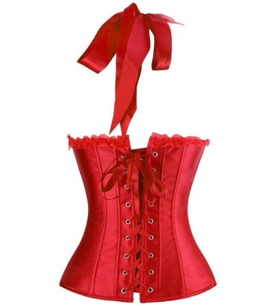 Bustiers & Corsets Women's Burlesque Vintage Satin Halter Boned Zipper Bustier Corset Top - Red - CT11OYIUVL9 $21.82