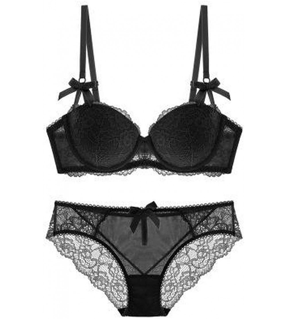 Bras Women's Sexy Bra Set Push Up Bra and Panty Set Lingerie Sets Sexy Lace - Black - CW18S7AWXET $34.64