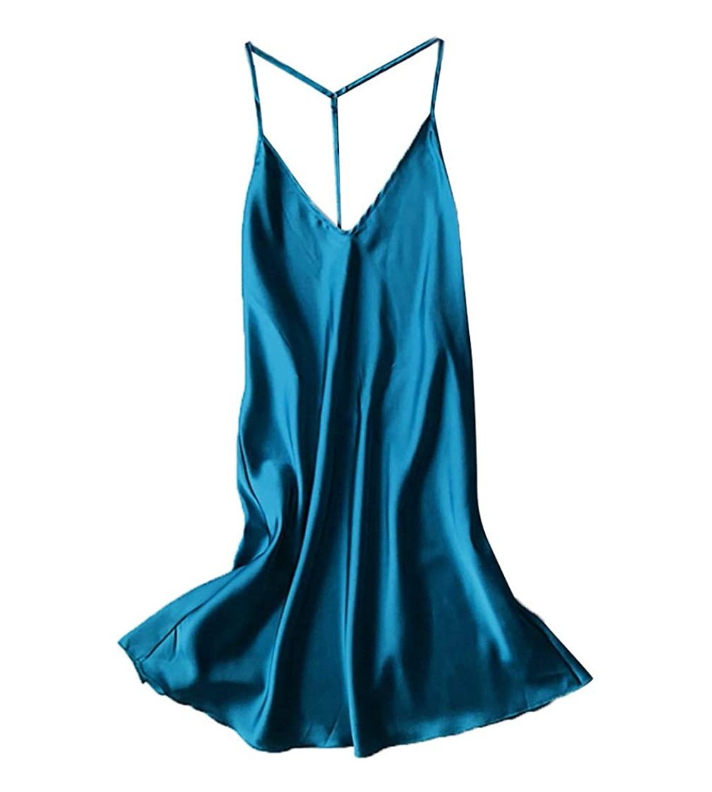 Bras Sexy Women Satin Sleepwear Babydoll Lingerie Nightdress Pajamas - Dark Blue - CF18UCGW2LQ $7.77