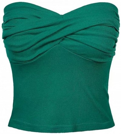 Bustiers & Corsets Women Sexy Stretchy Solid Strapless Bandeau Tube Top - Green - CY189X75INI $28.67