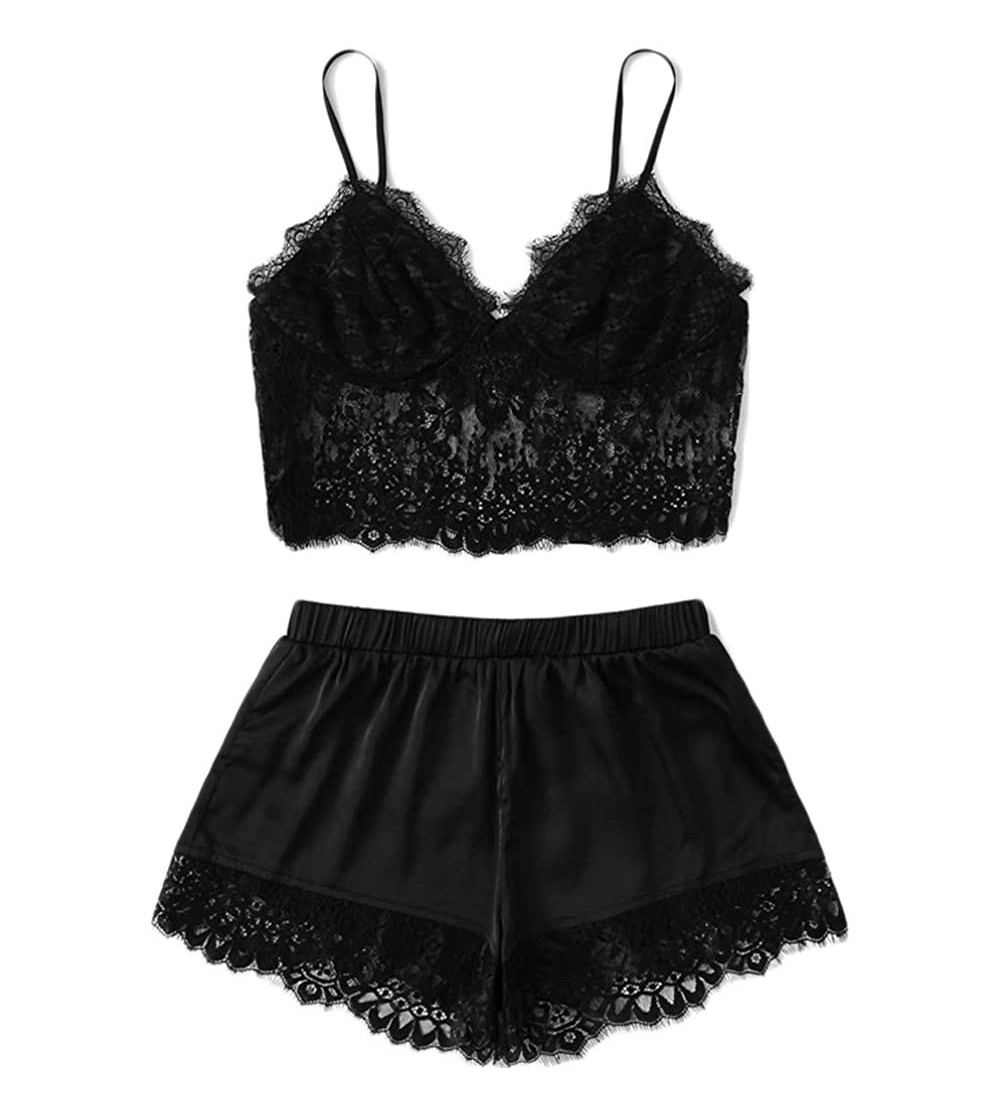 Baby Dolls & Chemises Women's New Sexy Lace Sling Satin Sleepwear Lingerie Temptation Babydoll Underwear Nightdress Nightwear...