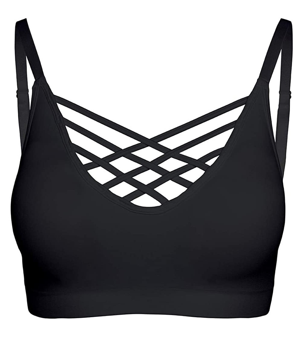 Bras Crisscross Seamless Padded Bralette - Caged Cami Top with Removable Pads Regular to Plus Size - 009_black - C218RZYIZGG ...