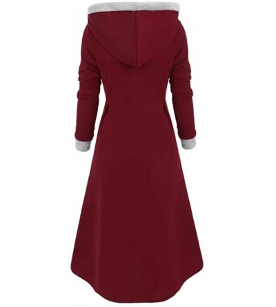 Baby Dolls & Chemises Womens Long Hooded Coat Cloak Dress Asymmetry Vintage Cloak Long Skirted Hoodie Outerwear Tops - Wine -...