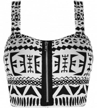 Bras Women's Printed Stretchy Zip Front Aztec Bralet Crop Bra Top - Aztec Black and White - CZ11XYQJRS5 $8.64