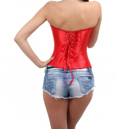 Bustiers & Corsets Women Satin Sexy Lace Up Overbust Strong Boned Corset Bustier Top - Red - C518HAMDW0S $19.36