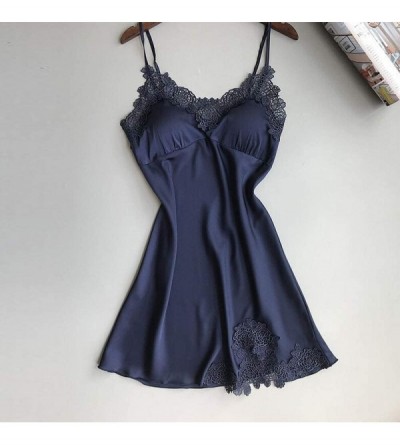 Bustiers & Corsets Satin Sleepwear Women Ladies Nightwear Nightdress Sexy Lingerie with Chest Pads - A-navy - CO193S98CM8 $9.20