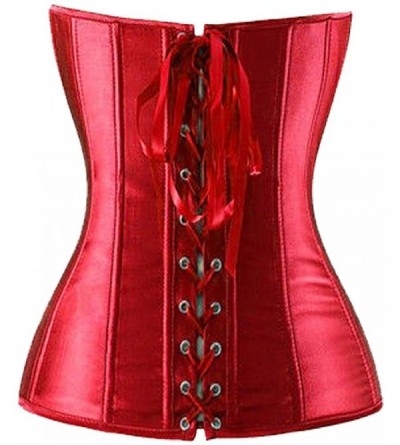 Bustiers & Corsets Women Satin Sexy Lace Up Overbust Strong Boned Corset Bustier Top - Red - C518HAMDW0S $19.36