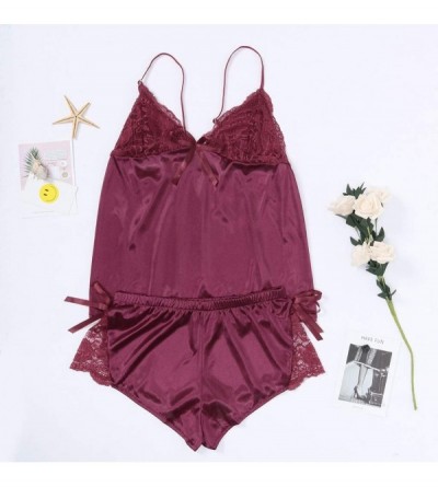 Baby Dolls & Chemises Bras for Female 2019 Summer Women Lace Sexy Passion Lingerie Babydoll Nightwear 2PC SetScalloped Trim -...