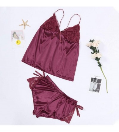Baby Dolls & Chemises Bras for Female 2019 Summer Women Lace Sexy Passion Lingerie Babydoll Nightwear 2PC SetScalloped Trim -...