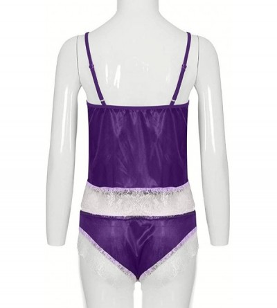 Bustiers & Corsets Women Lace Sexy Passion Lingerie Babydoll Nightwear 2PC Set - Purple - CE18SOWYYK6 $10.00