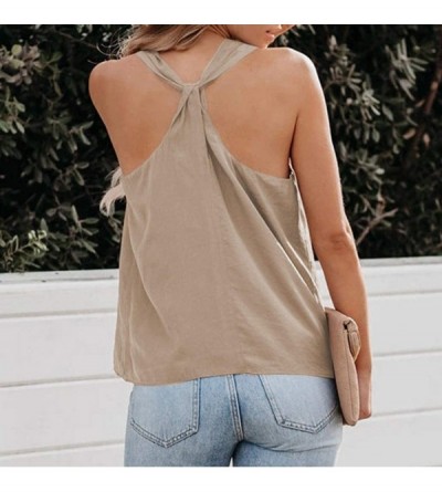 Accessories Women's V Neck Cross Back Tops Solid Color Summer Sleeveless Shirts Tank Camisole Blouse - Khaki - CW199SGQKR8 $1...