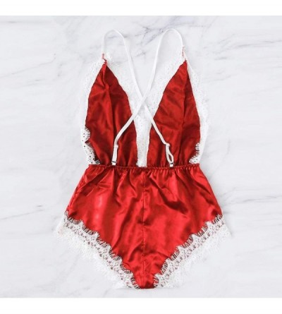 Baby Dolls & Chemises Fashion Womens Sexy Lingerie Girl V-Neck Lace Splice Bodysuit Sleepwear Bodydoll - C Red - C0195Y6W9CC ...