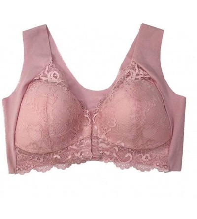 Bras 2020 Newest Women's Plus Size Front Close Lace Cover Sport Bra Sexy Push Up Underwear Wireless Bralette - Pink - CK19CAD...