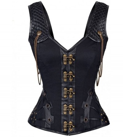 Bustiers & Corsets Women's Sprial Steel Boned Steampunk Gothic Bustier Waist Vest Corset Tops - Black 769 - CM18H33I2SS $29.53