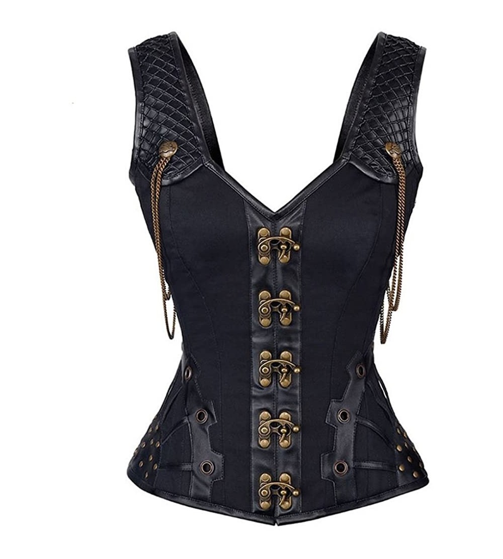 Bustiers & Corsets Women's Sprial Steel Boned Steampunk Gothic Bustier Waist Vest Corset Tops - Black 769 - CM18H33I2SS $29.53