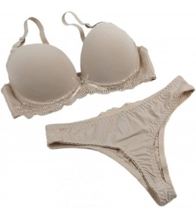 Bras Women Simple & Natural Lingerie Set Smooth Surface Underwear Set Push up Bra and Panty Set - Khaki - CU18SOHS7YK $34.73