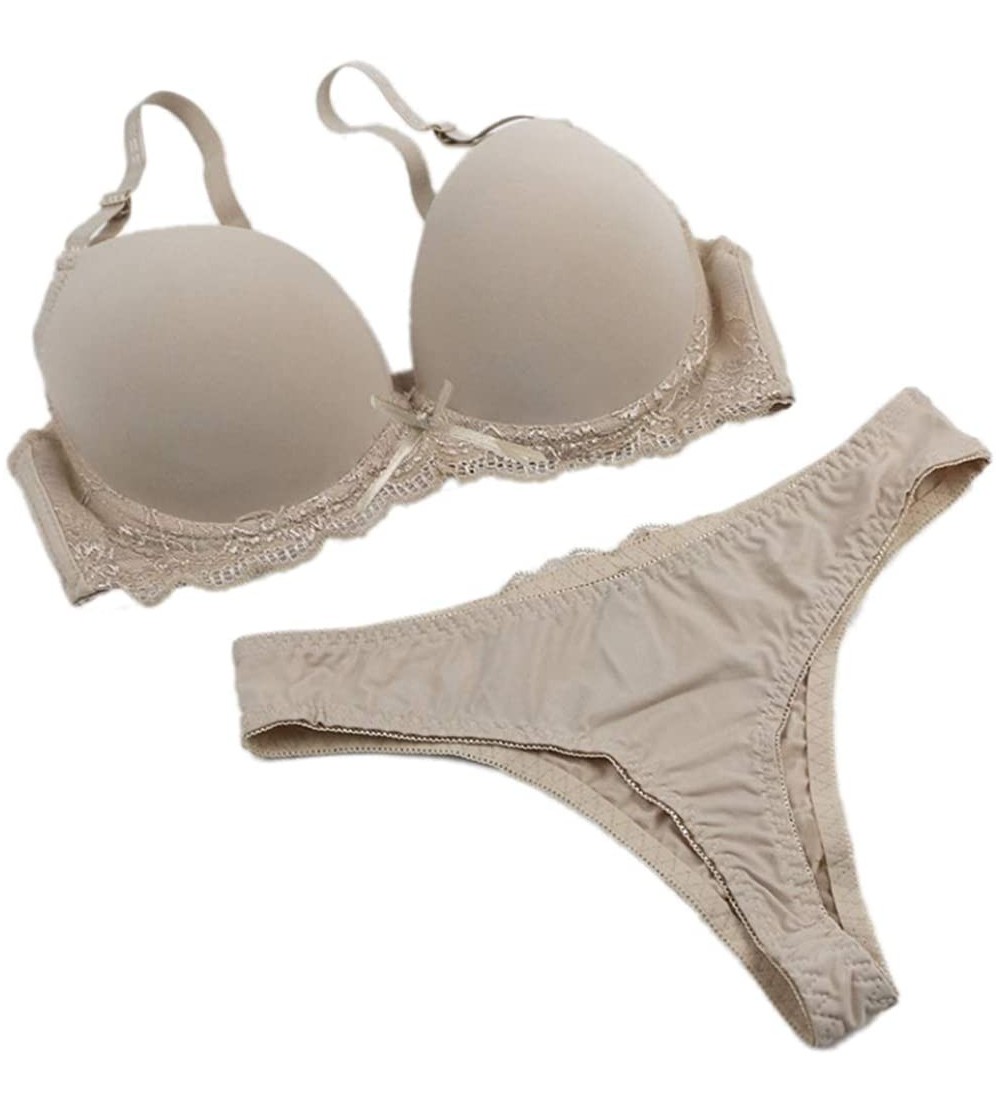 Bras Women Simple & Natural Lingerie Set Smooth Surface Underwear Set Push up Bra and Panty Set - Khaki - CU18SOHS7YK $14.88