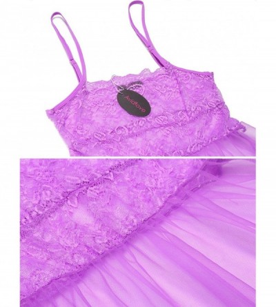 Baby Dolls & Chemises Women Babydoll Lingerie Sleepwear Lace Chemises Outfit Purple - CE1895MTN7K $21.38