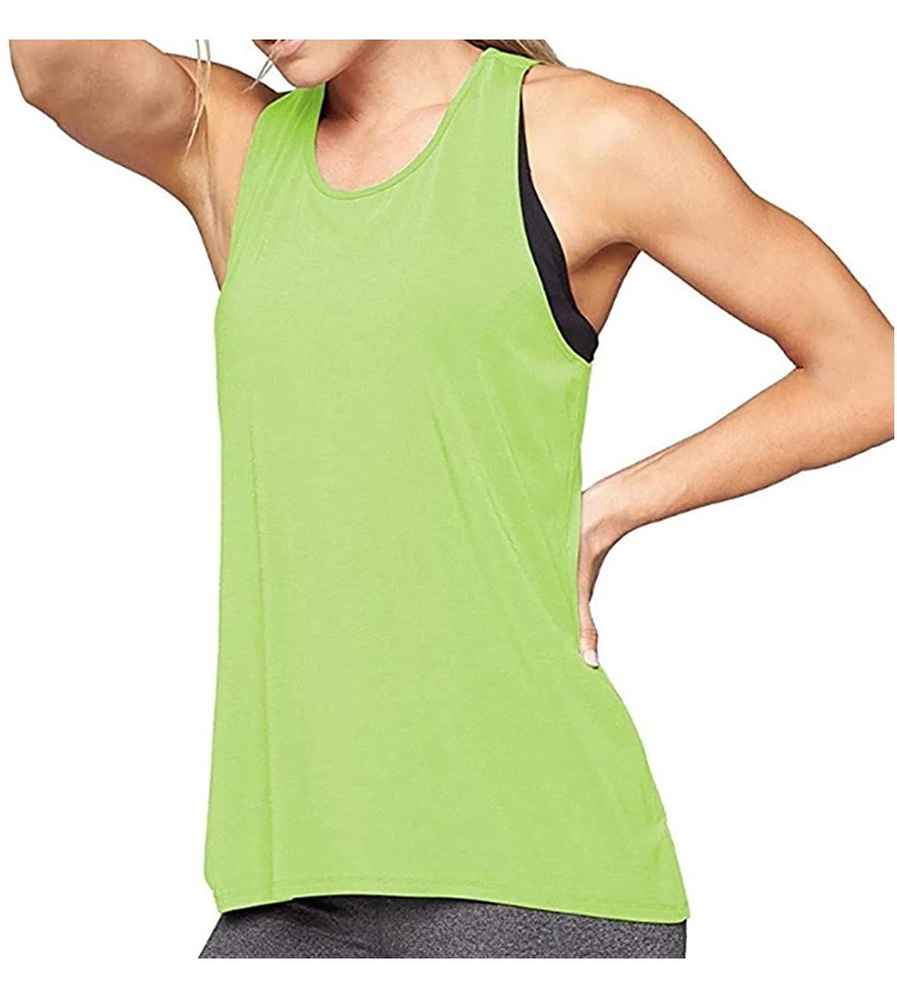 Bras Women Yoga Tank Tops Solid Color Sleeveless O-Neck Training Sport Quick Dry Casual Loose Vest - Green - CC1965ID7S6 $11.83
